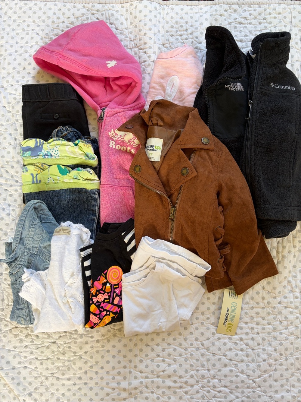 2t fall bundle north face fleece, Lilly Pulitzer jeans, chambray shirt, jackets